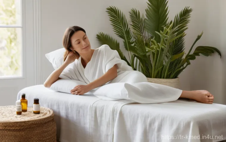 한의학 트렌드 분석 - **Prompt:** A serene French woman, approximately 30-40 years old, with a calm and contented expressi...
