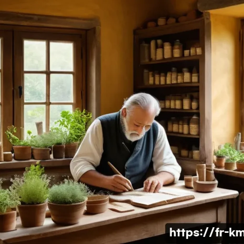 한의사 전문 분야 선택 과정 - A serene and detailed scene of a traditional herbalist&rsquo;s consultation room in a cozy French countrys...