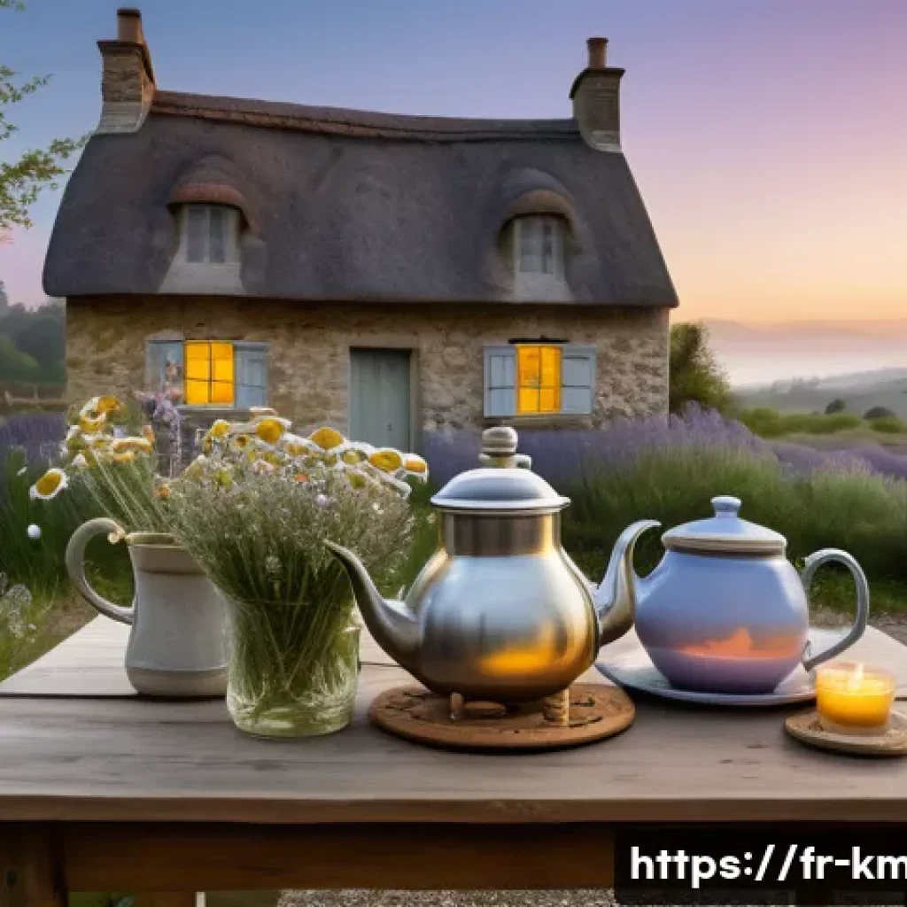 한의학과 전통 치료법 - A serene French countryside herbal garden at dawn, filled with chamomile, peppermint, turmeric, and ...