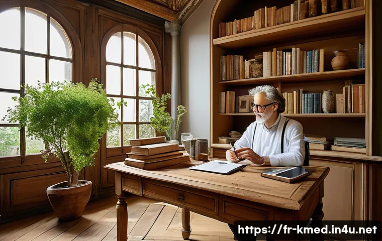 한의학과 디지털 진료 - A modern French herbalist&rsquo;s consultation room blending traditional medicinal elements and advanced d...