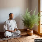한의사로서의 하루 일과 - A serene early morning scene inside a traditional medicine practitioner's consultation room in Franc...
