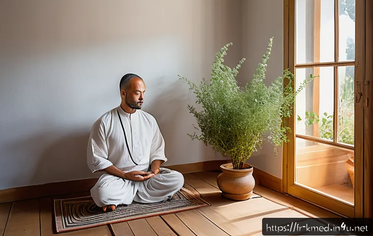 한의사로서의 하루 일과 - A serene early morning scene inside a traditional medicine practitioner's consultation room in Franc...