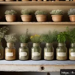 한의사로서의 첫 직장 경험 - A serene traditional herbalist&rsquo;s workshop in a French countryside setting, featuring wooden shelves ...