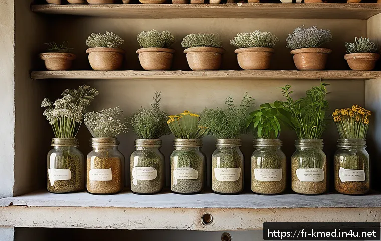 한의사로서의 첫 직장 경험 - A serene traditional herbalist&rsquo;s workshop in a French countryside setting, featuring wooden shelves ...
